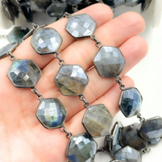 Coated Labradorite Hexagon Shape Bezel Oxidized Wire Chain.